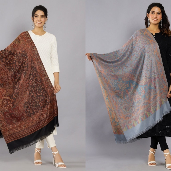 Indian Paisley Pashmina Scarf | Women Wraps Reversible Winter Shawl Christmas Gift | Black ,Gray ,Beige| Bohemian Festival Stole Throw