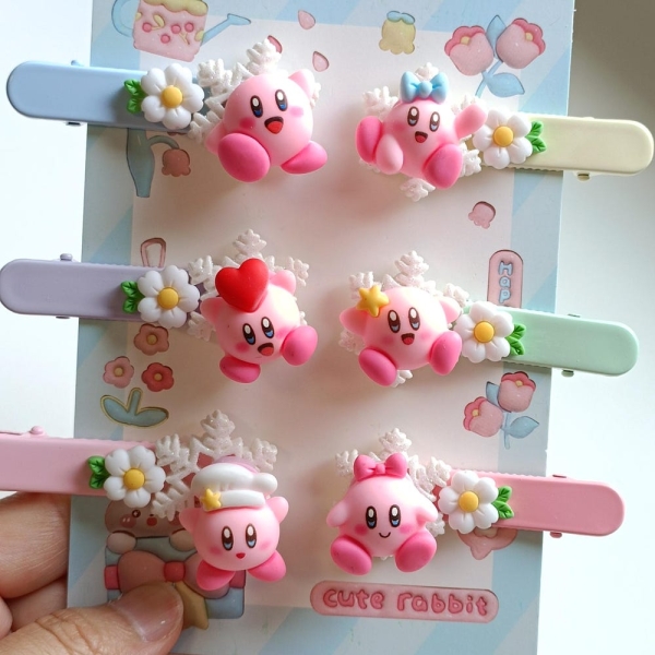 Kirby Fairy Stick Cartoon Hair Clips, Rotating Barrettlipes, Rotating Clip, snowflakes Hairpins, Gifts for Girls, 6pcs for Whole Set Price