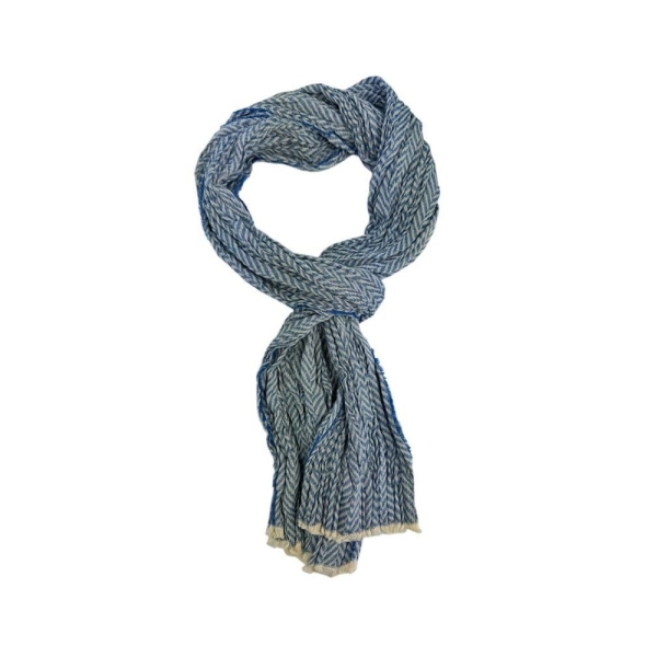 Cotton scarf men's scarf women's scarf summer scarf crinkled look herringbone pattern blue white