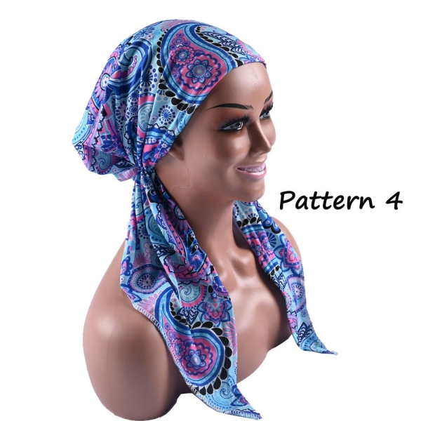 CHEMO PRE-TIED LongTail Scarf, Soft Adjustable Floral Headwear for Alopecia & Cancer Hair Loss, Comfortable Head wrap for Women, Chemo Gifts