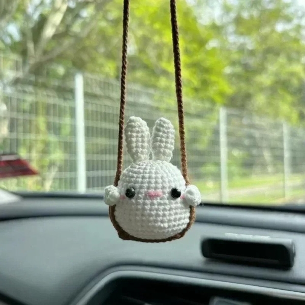 Handmade Crochet Animal l Rearview Mirror Decor l Hanging Cartoon Pendant l Cute Ornament Gift l Car Mirror Charm Decor l Cute Car Accessory