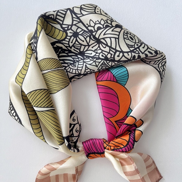 100% Mulberry Silk Scarf for Women,Silk Head scarf for Hair,Small Scarf 21"x21"for Bag,Square Scarf for Neck