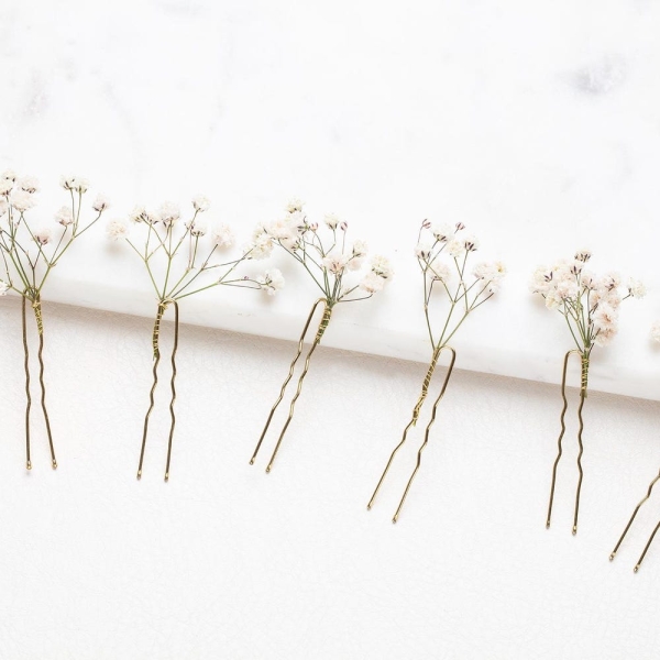 Baby breath small hair pins, Wedding hair clips, Gypsophila hair pin, white baby breath bridal hair pin, preserved flowers, rustic hair pin