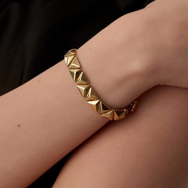 Triangle Stack Design 14K Solid Gold Bracelet, Handmade Statement Accessory, Special Design Bracelet, Unique Gift For Valentines Day