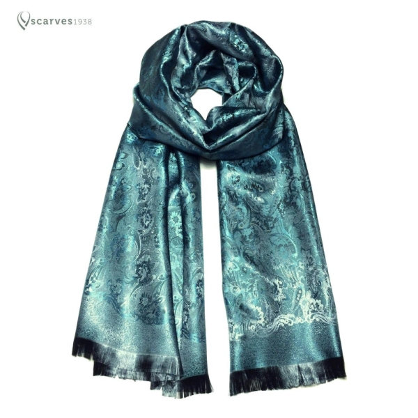 Blue/green silk flower scarf Gift for her shawl elegant scarf scarves1938 Silk scarf flowers lover Festival scarves Green blue silk scarf