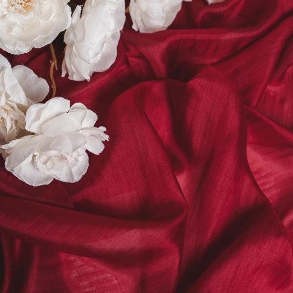 100% Pure Mulberry Silk Habotai Scarf, Hand Dyed Deep Red, Long Silk Scarf, Hand Loomed, Luxury Gift for Her