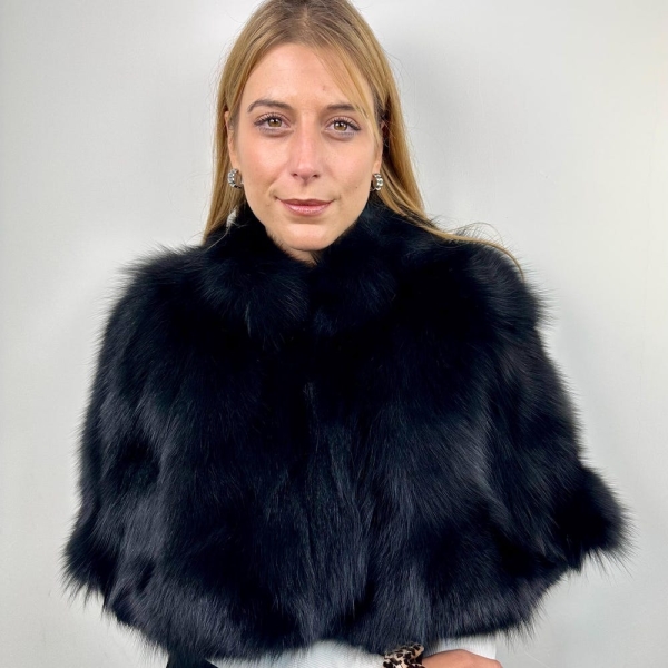 Black Fur Stole, Real Fur Shawl Wrap, Black Fox Fur Etole Bolero, fur capelet shawl