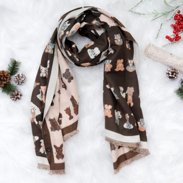 Scarf with Dog Prints, Cute Puppies Scarfs, Fall Winter Shawls, Dog Lover Scarf, Unisex Winter Accessories, Gift For Her, Boho Long Scarfs