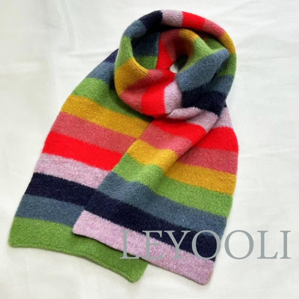 Colorful Striped Scarf, Rainbow Knitted Scarf, Autumn and Winter Warm Small Scarf, Fresh Striped Clashing Woolen Scarf, Christmas Gift