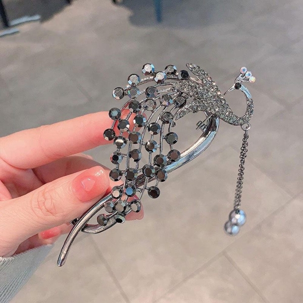 Ancient style retro peacock tassel pearl twist clip Hanfu elegant hairpin straight hair buckle back of the head hairpin