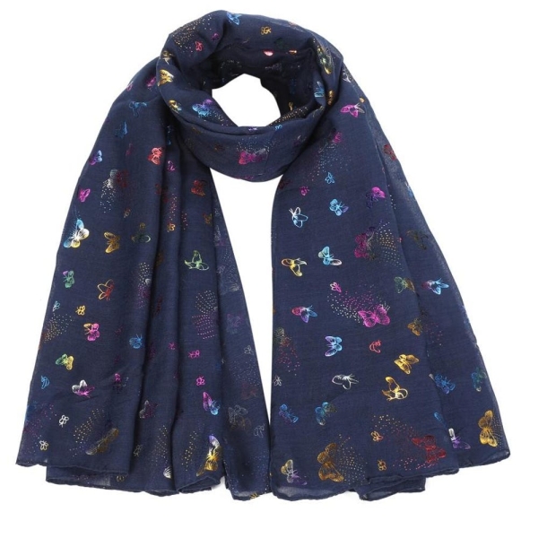 Multi Glitter Butterfly Print Scarf for Women Celebrity Style Wrap, Sarong, and Shawl