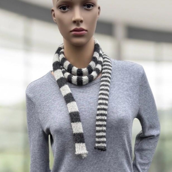 Your Design knitted skinny scarf, Women's striped winter scarf, Alpaca wool knitted narrow scarf, Spaghetti scarf, Handmade gift for Her