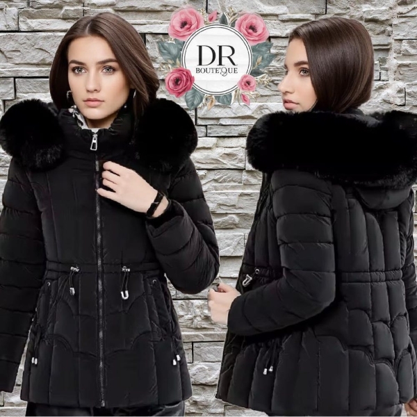 Luxurious Ladies Quilted Winter Jacket with Detachable Faux Fur Hood – Warm Lightweight, Stylish Design – Winter Warmth Perfect gift for her