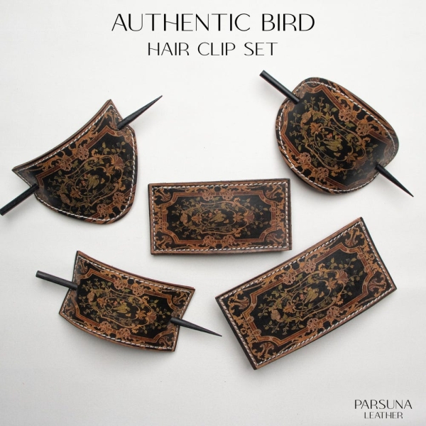 Authentic Bird Design Handmade Leather Hair Stick - Hair Accessory for Women - Handcrafted Barrette -Landscape Themed Hair Jewelry Gift