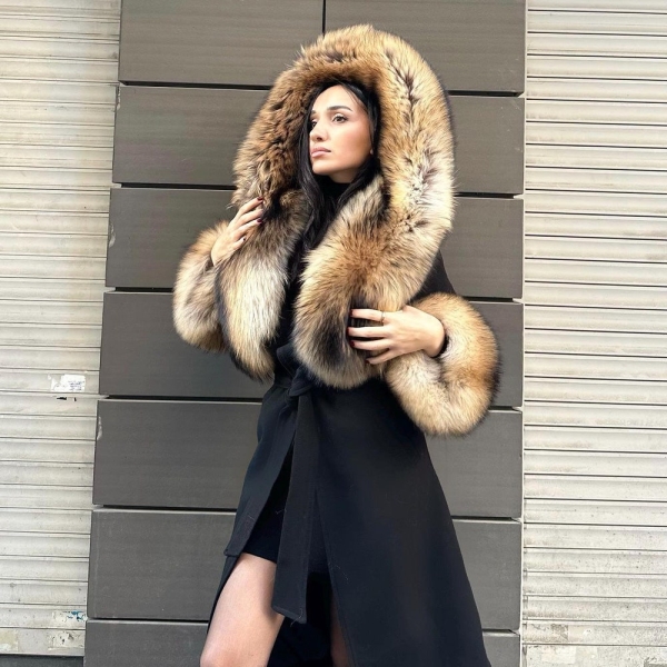 Women Coat Special Fox Fur Cashmere coat ,Woman Fur Coat, Black fur coat- Christmas premium Gift 37