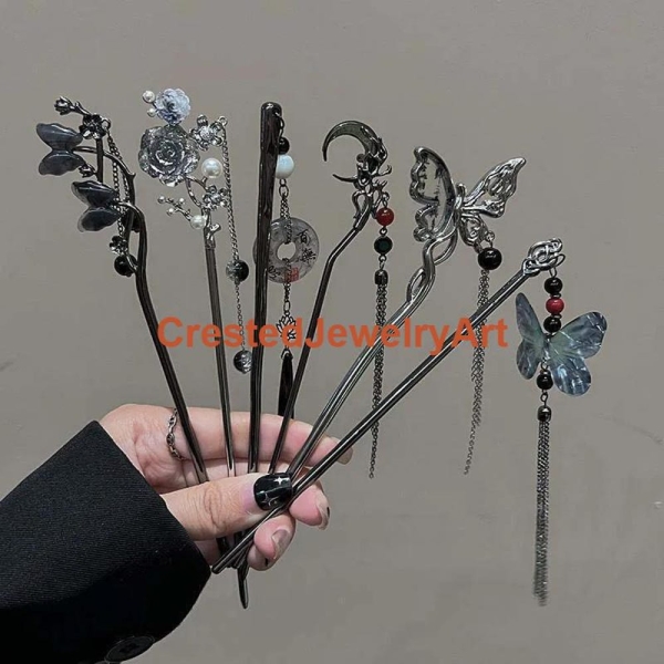 Elegant Chinese Tassel Hair Clip Stick Hairpin Traditional Butterfly Floral Design Hairstyle Accessory Women Jewelry Hair needle