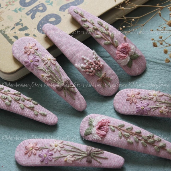 Pink hand embroidered hair clip| Cute hand embroidered hair clip