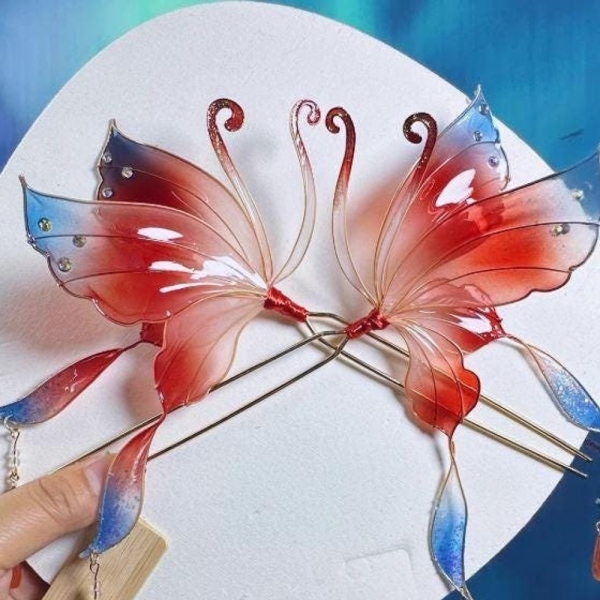 Japanese Kanzashi Handmade Sakae Red Butterfly Hairpin