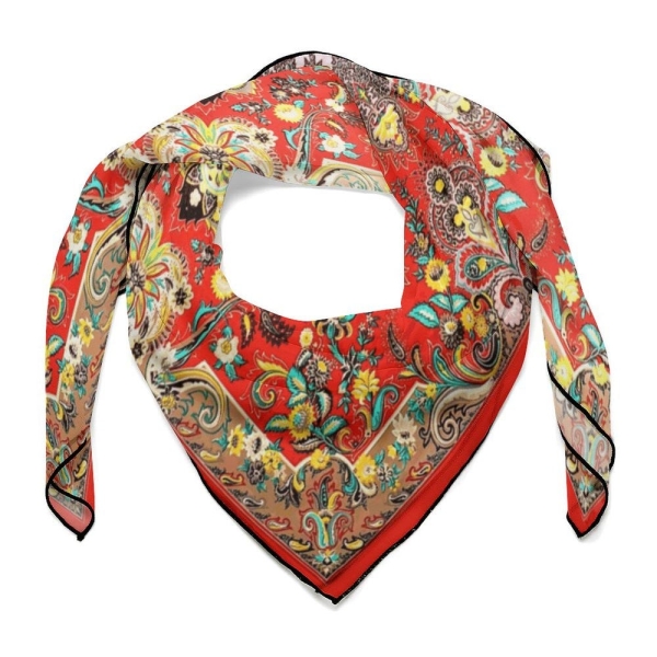 Paisley in Red Women's Scarf, a fabulous explosion of multicolored fun pattern! Perfect little square a delightful bohemian flair Wild Rag