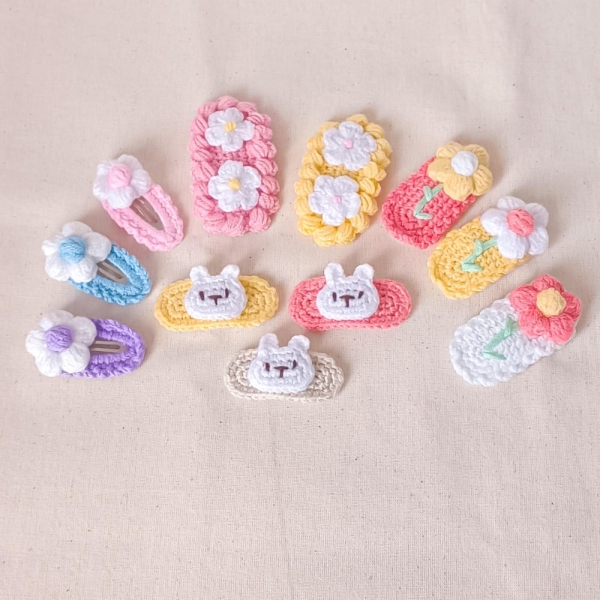 4 Hair Clips Crochet PDF Pattern | Handmade Flower Crochet Hair Pin | Beautiful Flower Hair Clip | Cutie Bunny Hair Clips|| Crochet Pattern