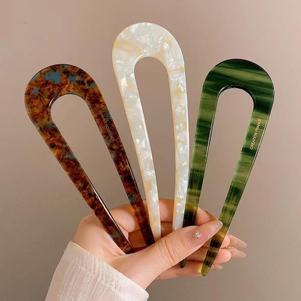 French Inspired U-Shaped Hair Pin | Bright Cellulose Acetate, Hair Accessories for Thick Hair | Cute Elegant Long Hair Sticks, Gifts for Her