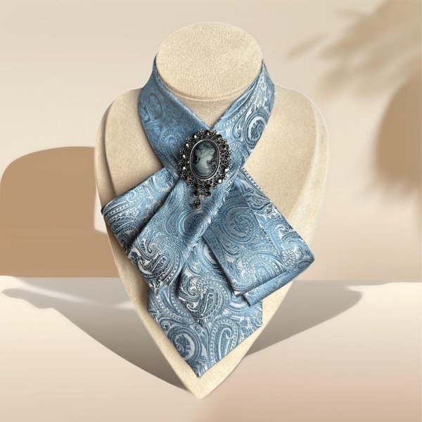 Pattern Necktie Necklace for Women - Handmade Bow tie accessory with Cameo Brooch Pin  - Perfect Gift for Business Woman - Wedding Outfit