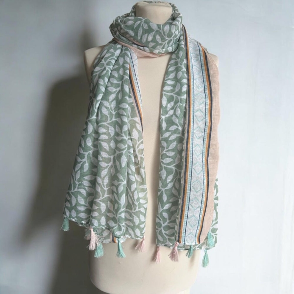 Green Cotton Scarf – Soft, Lightweight & Stylish Wrap, Boho Chic, Nature-Inspired Gift for Women
