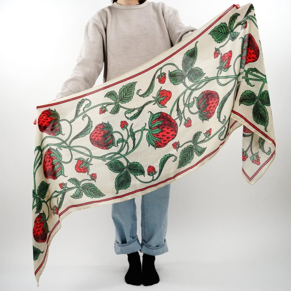 Strawberry Scarf - Book Inspired - Soft Cotton Blend | Red and Cream Accessory | Cute Fruit Design | Booklover Gift | All Season | Large