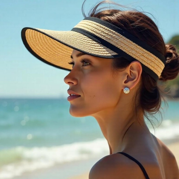 Handmade Straw Sun Visor Hat – Wide Brim Summer Beach Hat, Breathable UV Protection Cap for Women, Elegant Outdoor Sun Hat