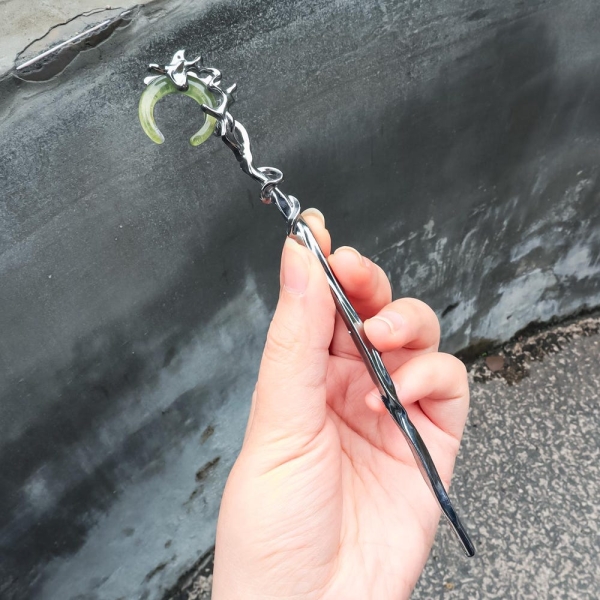 Moon Hairpin,Witch Wand,Dual-Purpose Hair Stick,Handmade Metal Hairpin,Fantasy Hair Jewelry,Wiccan Pagan Gift,Gift for Her,Birthday Gifts