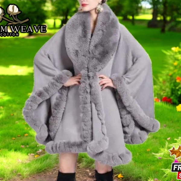 Soft Plush Shawl | Winter Faux Fur Overcoat | Oversized Comfortable Coat | Elegant Thick Outerwear | Cozy Women's Apparel