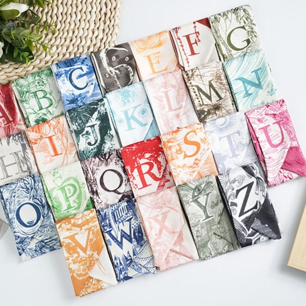 Initial women's scarf,Scarf gift for women,Bridesmaid tote bag with scarf,Jute bag with Silk scarf,Scarf headband,Wedding Favor,Gift for her