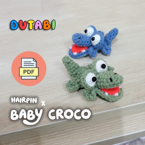 3D Baby Crocodile Hairpin Crochet Pattern – Cute Digital Download PDF , DIY Animal Hair Clip for Kids & Adults , Beginner-Friendly, Gift