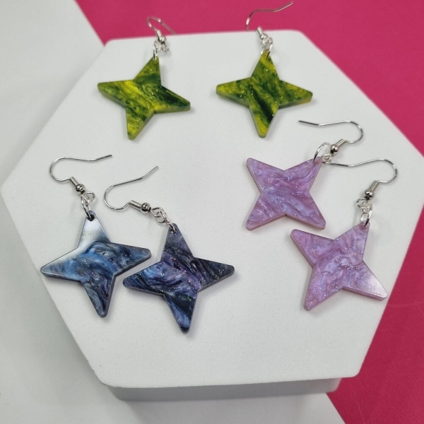4 Point Star Earrings - | Handmade Dangle Ear Accessories | Galaxy | Aliens & UFOs | Mysteries of the Universe