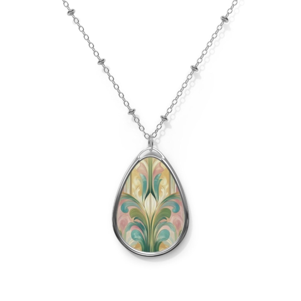 Art deco Floral Bohemian Oval Necklace, Nature-Inspired Jewelry, Gift for Her, Wedding Accessory, Elegant Pendant